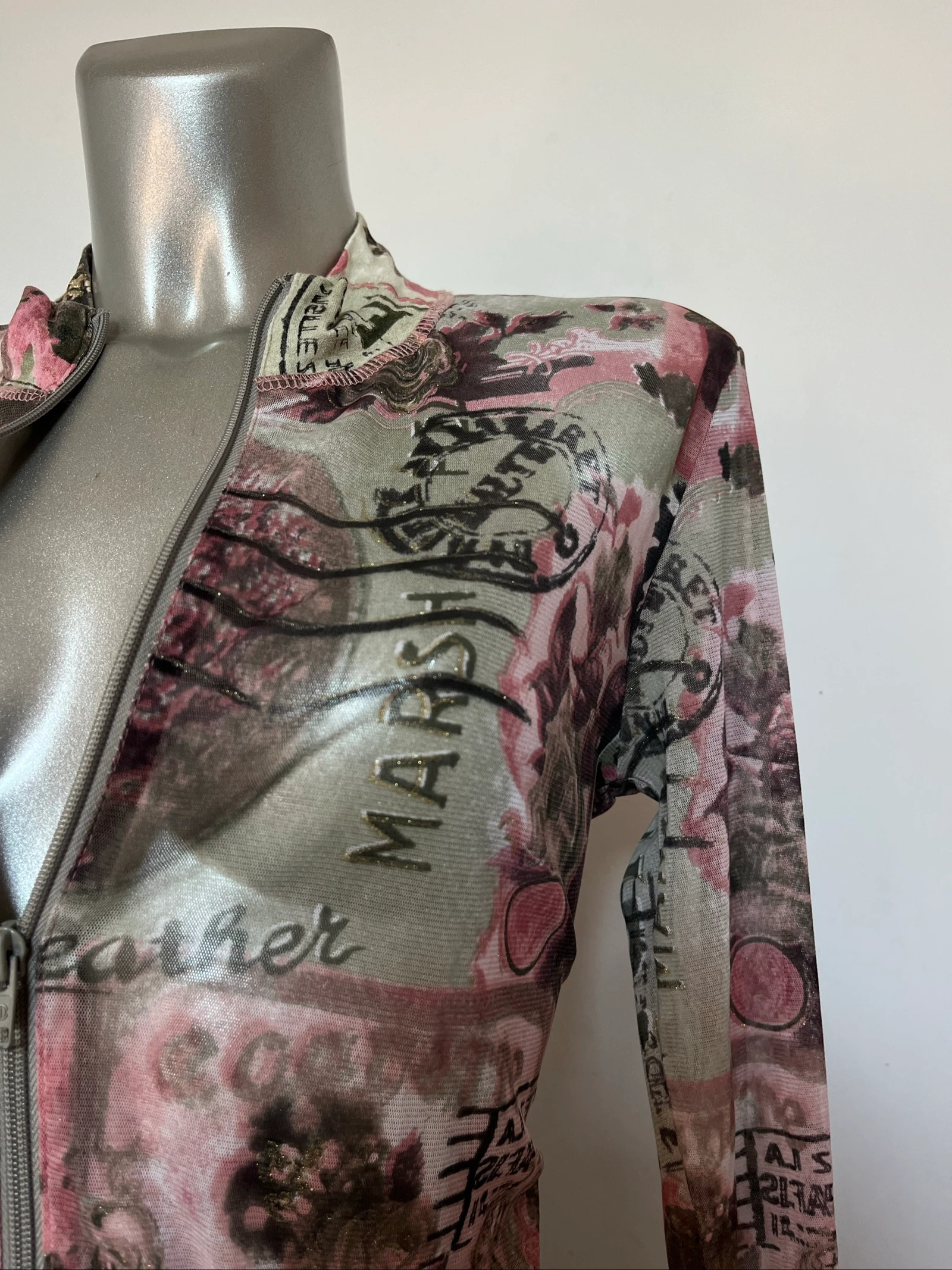Top à zip en mesh transparent vintage graphique style militaire Y2K 🪖 2000s – photo 7